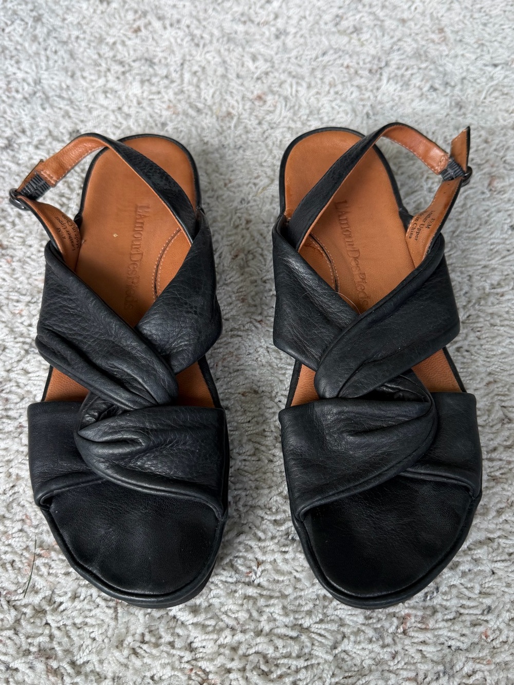 Black Knotted Leather Slingback Sandals